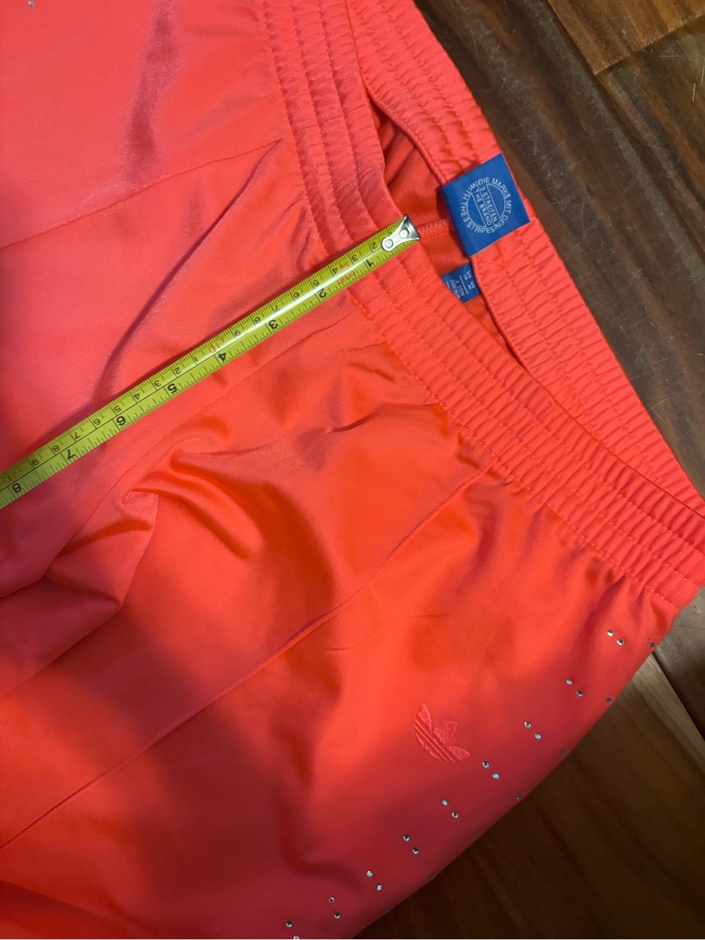 Vintage Adidas Neon Coral Rhinestone Track Pants Y2K Wide Leg Joggers M (0804) - Picture 7 of 10